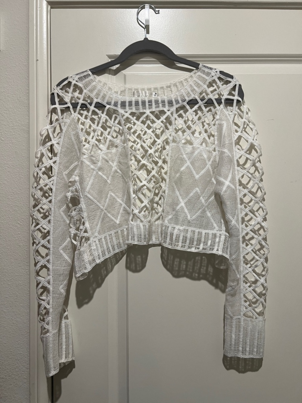 White Openwork Cropped Knit Top